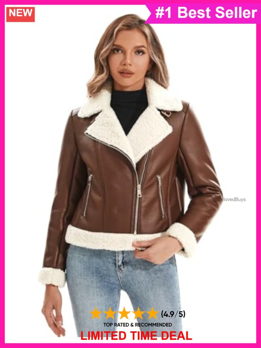 Faux Leather Jacket Sherpa Lined Shearing Coat Cropped Moto